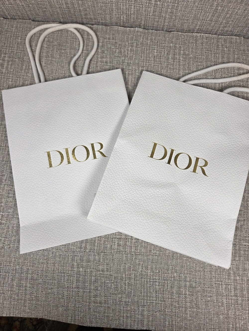 Dior Texture Pebble Paper Shopping Gift Bag SET of 2 White 7.75 x 10 x3
